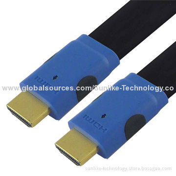 HDMI Cables, Double-color Molding Type, Flat Cable, 24K Gold-plated Connector